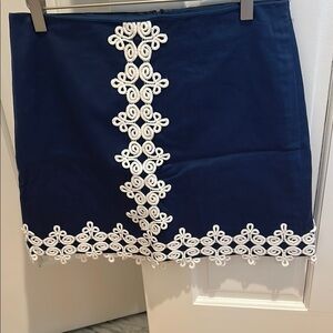 Lilly Pulitzer Navy Blue Mini Skirt with White Embroidery